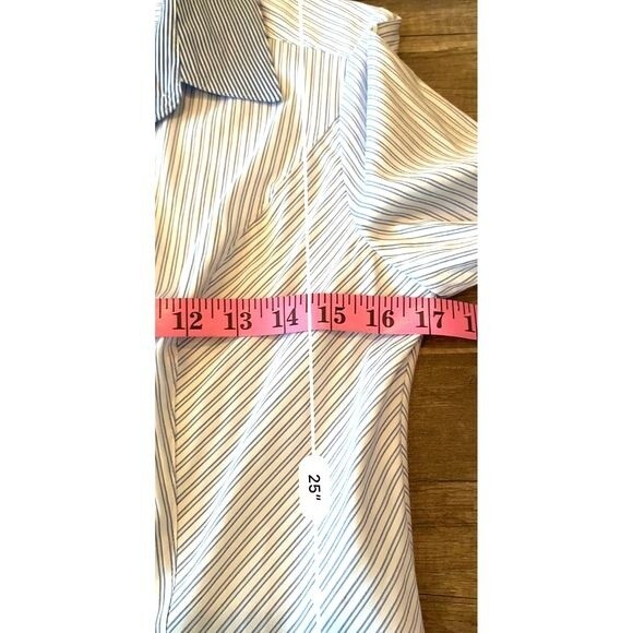White House Black Market blue top  Sofia stripe button up collar shirt size 8 - Picture 13 of 14